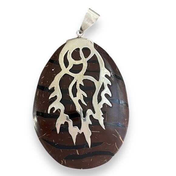 Sterling silver 925 Wooden pendant - Picture 1 of 3